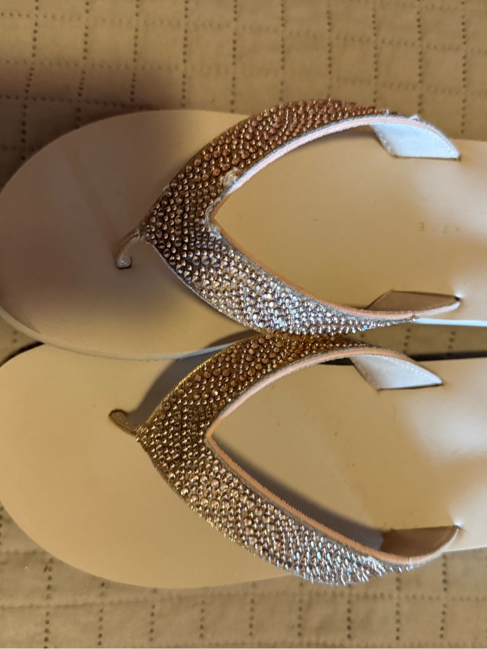 Women's Rhinestone Embellished White Flip Flop Sandals